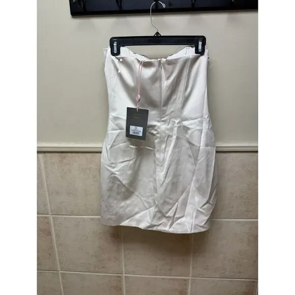 House of CB Ariella Ivory Satin Crystal Embellished Bow Dress. Sz M. NWT - Picture 7 of 15